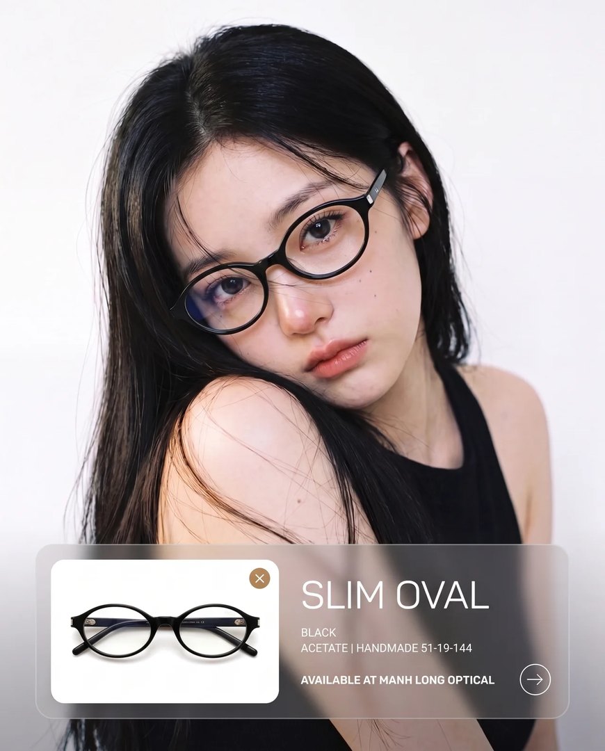 Slim oval · acetate đen handmade 51□19-144