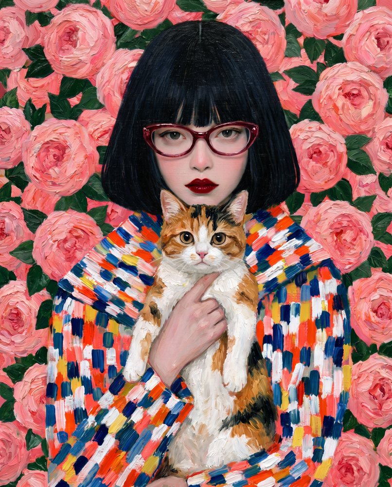 Cat-eye acetate đỏ · tranh sơn dầu