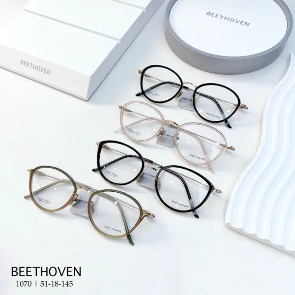 BEETHOVEN 1070 round frames with titanium temples in black, clear pink, tortoise and olive