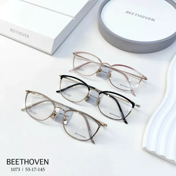 BEETHOVEN 1059 half-rim cat-eye frames with titanium temples in silver and pink, gold and pink, gold and ivory