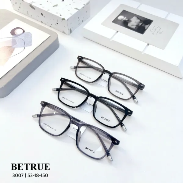 Gọng kính acetate BETRUE 3007 dáng vuông, màu đen, xám, khói