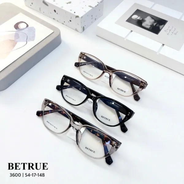 BETRUE 3600 cat-eye acetate frames in black, taupe and grey with tortoise arms